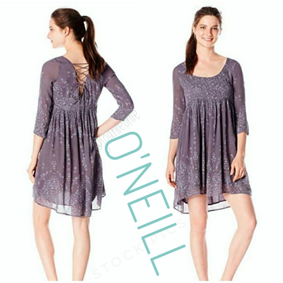 O'Neill Dresses & Skirts - * O'NEILL Lace Up Back Grey Babydoll Dress Size S